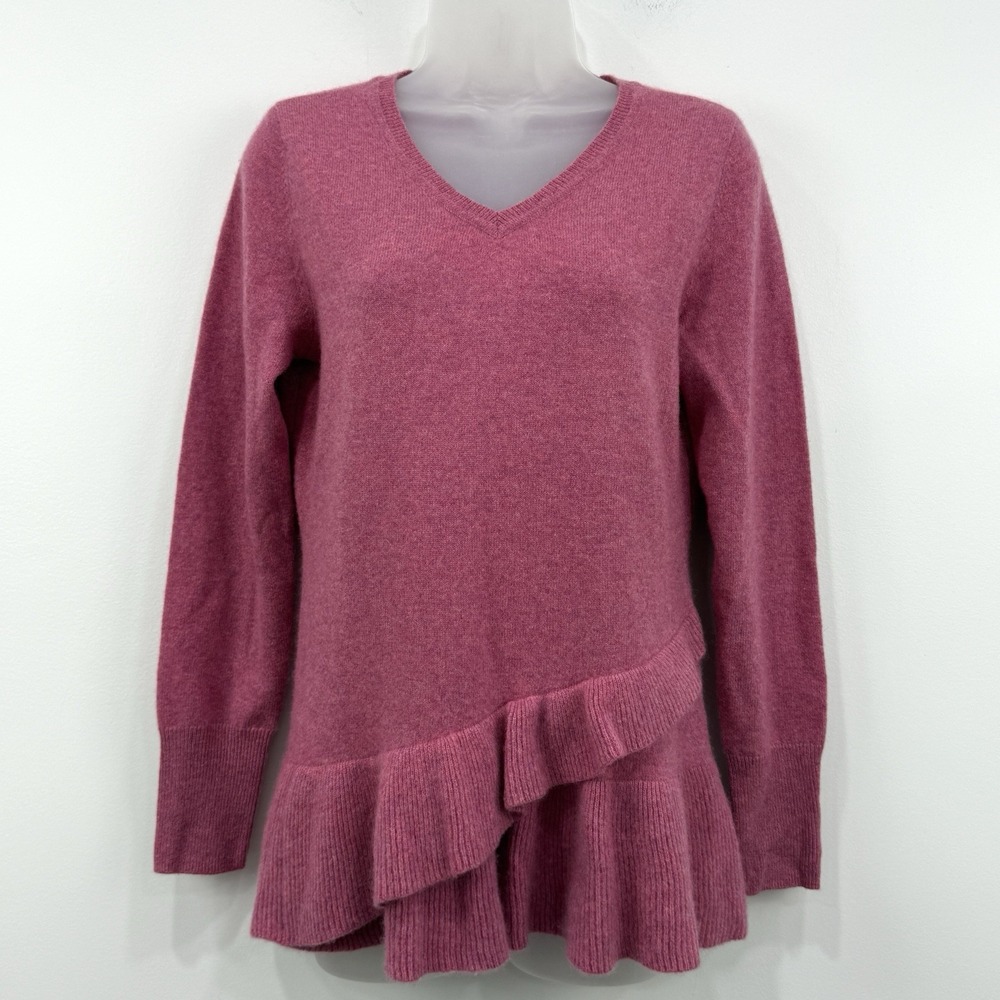 Isaac Mizrahi Live 100% 2 Ply Cashmere Sweater XS Pink Ruffle Femme Preppy